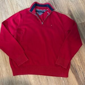 🟤Tommy Hilfiger Men's Red Zip-Up Sweater